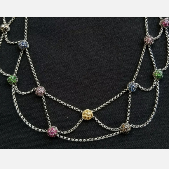 18k Gold Sapphire Diamond Tsavorite Ruby Necklace - Picture 8 of 12